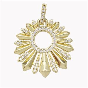 Copper Sun Ray Pendant Micropave Zirconia Gold Plated, approx 27mm