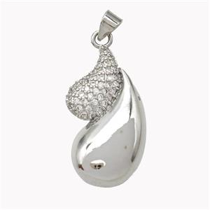 Copper Teardrop Pendant Pave Zirconia Platinum Plated, approx 15-28mm