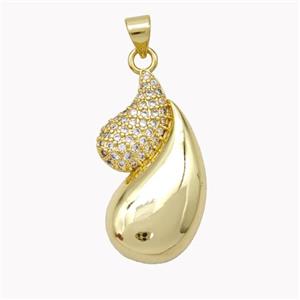 Copper Teardrop Pendant Pave Zirconia Gold Plated, approx 15-28mm