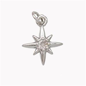 Copper Northstar Pendant Pave Zirconia Platinum Plated, approx 13mm