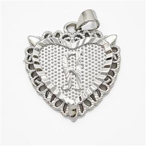 Copper Heart Pendant Letter-A Platinum Plated, approx 22mm