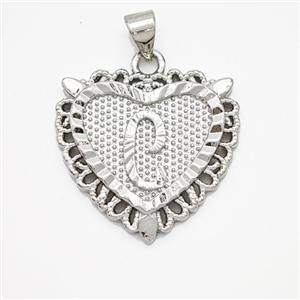 Copper Heart Pendant Letter-C Platinum Plated, approx 22mm