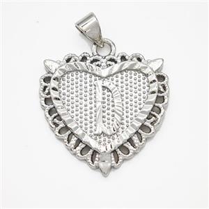Copper Heart Pendant Letter-D Platinum Plated, approx 22mm
