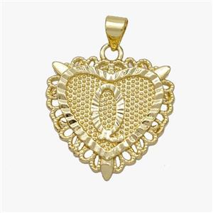 Copper Heart Pendant Letter-Q Gold Plated, approx 22mm