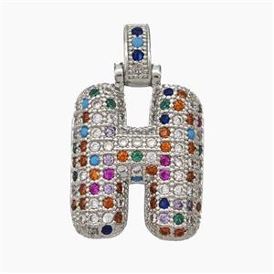 Copper Letter-H Pendant Micropave Zirconia Platinum Plated, approx 15-20mm, 5-8mm