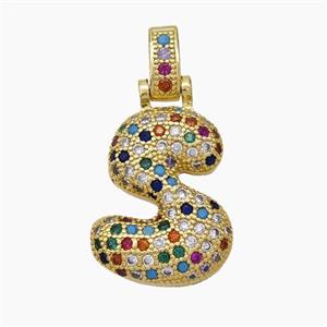 Copper Letter-S Pendant Micropave Zirconia Gold Plated, approx 15-20mm, 5-8mm
