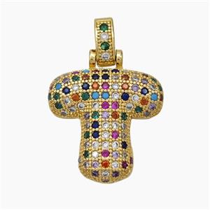 Copper Letter-T Pendant Micropave Zirconia Gold Plated, approx 15-20mm, 5-8mm