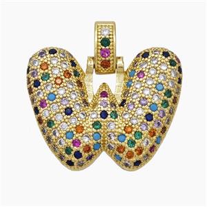 Copper Letter-W Pendant Micropave Zirconia Gold Plated, approx 15-20mm, 5-8mm