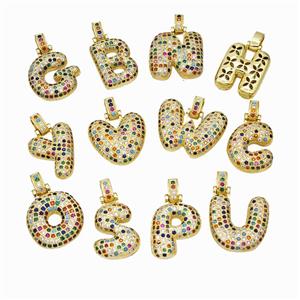 Copper Alphabet Pendant Micropave Zirconia Mixed Letters Gold Plated, approx 15-20mm, 5-8mm