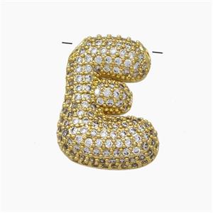 Copper Letter-E Pendant Pave Zirconia Gold Plated, approx 15-22mm