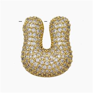 Copper Letter-U Pendant Pave Zirconia Gold Plated, approx 15-22mm