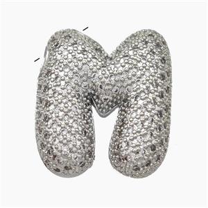 Copper Letter-M Pendant Pave Zirconia Platinum Plated, approx 15-25mm