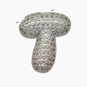 Copper Letter-T Pendant Pave Zirconia Platinum Plated, approx 15-25mm