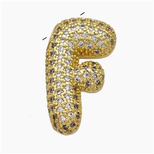 Copper Letter-F Pendant Pave Zirconia Gold Plated, approx 15-25mm