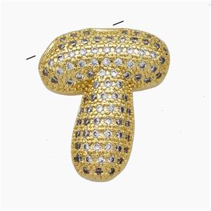 Copper Letter-T Pendant Pave Zirconia Gold Plated, approx 15-25mm