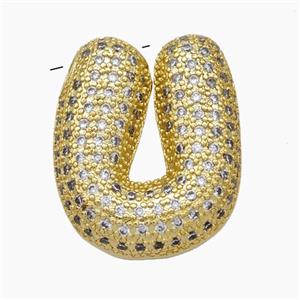 Copper Letter-U Pendant Pave Zirconia Gold Plated, approx 15-25mm