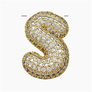 Copper Letter-S Pendant Pave Zirconia Gold Plated, approx 18-30mm