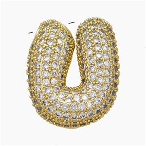 Copper Letter-U Pendant Pave Zirconia Gold Plated, approx 18-30mm