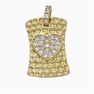 Copper Heart Pendant Pave Zirconia Rectangle Hammered Gold Plated, approx 12.5-18mm, 5-6mm