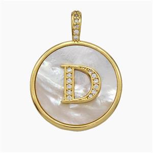 Copper Letter-D Pendant Pave Shell Zirconia Circle Gold Plated, approx 24mm