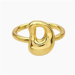 Copper Letter-D Rings Gold Plated, approx 10-15mm, 18mm dia