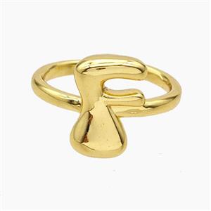Copper Letter-F Rings Gold Plated, approx 10-15mm, 18mm dia