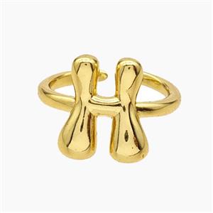 Copper Letter-H Rings Gold Plated, approx 10-15mm, 18mm dia