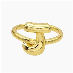 Copper Letter-J Rings Gold Plated, approx 10-15mm, 18mm dia