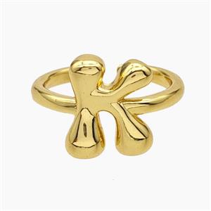 Copper Letter-K Rings Gold Plated, approx 10-15mm, 18mm dia