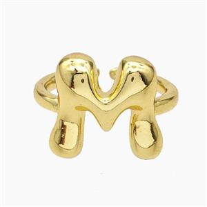 Copper Letter-M Rings Gold Plated, approx 10-15mm, 18mm dia