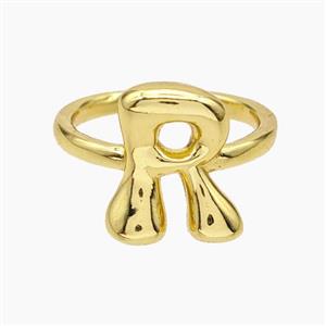 Copper Letter-R Rings Gold Plated, approx 10-15mm, 18mm dia