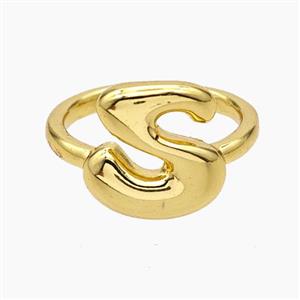 Copper Letter-S Rings Gold Plated, approx 10-15mm, 18mm dia