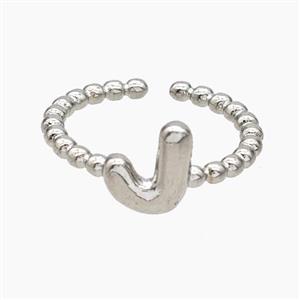 Copper Letter-J Rings Platinum Plated, approx 8-10mm, 18mm dia