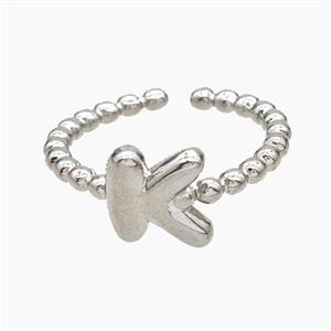 Copper Letter-K Rings Platinum Plated, approx 8-10mm, 18mm dia