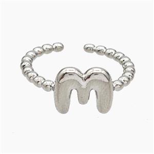 Copper Letter-M Rings Platinum Plated, approx 8-10mm, 18mm dia