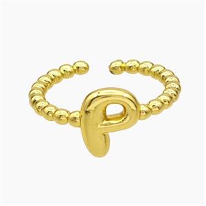 Copper Letter-P Rings Gold Plated, approx 8-10mm, 18mm dia
