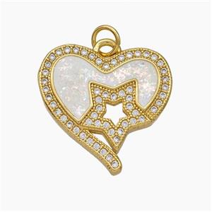 Copper Heart Pendant Pave Zirconia Fire Opal Star 18K Gold Plated, approx 20mm