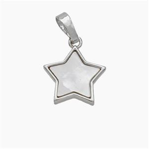 Copper Star Pendant Pave Shell Platinum Plated, approx 13mm