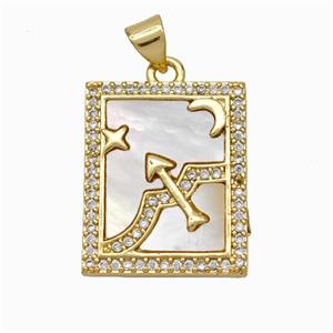 Copper Tarot Card Pendant Pave Shell Zirconia Zodiac Sagittarius 18K Gold Plated, approx 17-20mm