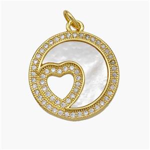 Copper Moon Pendant Pave Shell Zirconia Heart 18K Gold Plated, approx 18.5mm