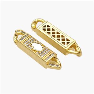 Copper Stick Connector Pave Shell Zirconia Hamsahand 18K Gold Plated, approx 6-33mm