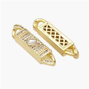 Copper Stick Connector Pave Shell Zirconia Square 18K Gold Plated, approx 6-33mm