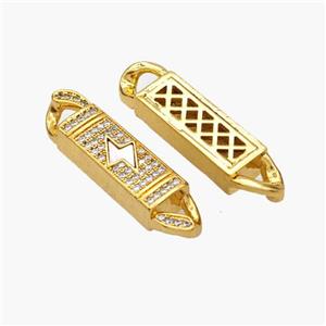 Copper Stick Connector Pave Shell Zirconia Lightning 18K Gold Plated, approx 6-33mm