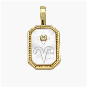 Copper Rectangle Pendant Pave Shell Zodiac Aries 18K Gold Plated, approx 10-20mm