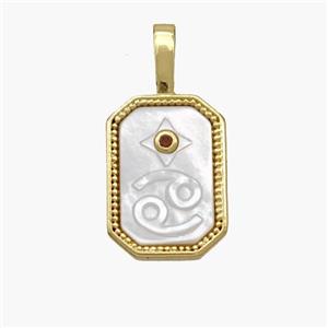 Copper Rectangle Pendant Pave Shell Zodiac Cancer 18K Gold Plated, approx 10-20mm