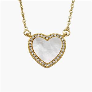 Copper Heart Necklace Pave Shell Zirconia Gold Plated, approx 18mm, 1.2mm, 44cm length