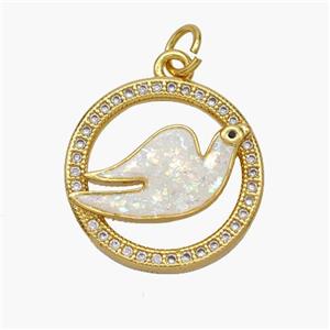 Copper Doves Pendant Pave Fire Opal Zirconia Birds 18K Gold Plated, approx 18mm