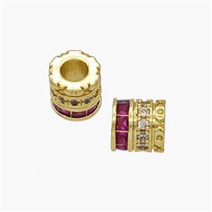 Copper Tube Beads Pave Zirconia Large Hole Gold Plated, approx 7.5mm, 3mm hole