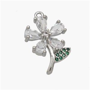 Copper Flower Pendant Pave Zirconia Platinum Plated, approx 12-17mm