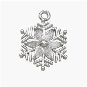 Copper Snowflake Pendant Micropave Zirconia Platinum Plated, approx 17mm